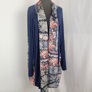 August Mist Women's Open Face Overshirt Cardigan Jacket Shirt Blue Floral Sz 3X